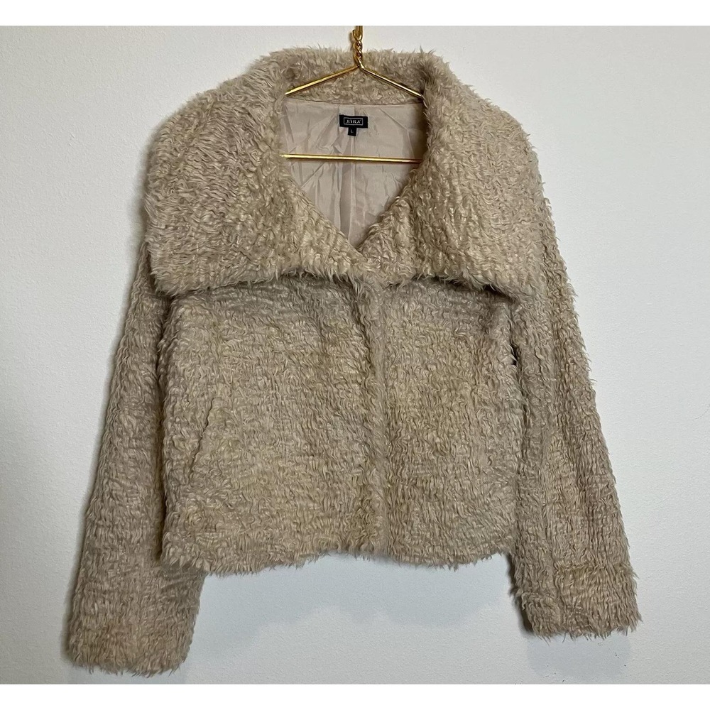 Y2K Vtg Lira Jacket L Tan Teddy Coat Shaggy‎ Faux Fur Boho Glam Festival F21